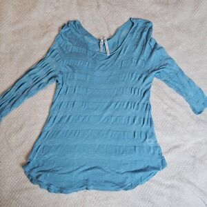 Leo And Nicole Women's Tunic Blouse Striped Sheer 3/4 Sleeve Lightweight Teal XL